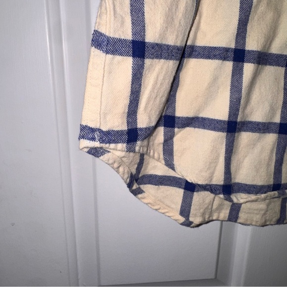 J. Crew off white Cream blue Plaid Button-Down Flannel Shirt 100% Cotton 2 - Picture 6 of 11